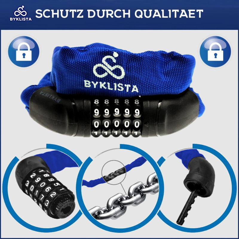 BYKLISTA® Fahrradschloss blau Zahlenschloss Fahrrad